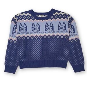 Bluey Girls Size 10/12 Periwinkle Blue Fairy Isle Metallic Lurex Holiday Sweater